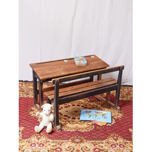 Pupitre d'écolier double en bois n°554