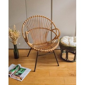 Fauteuil en rotin et métal noir n°710