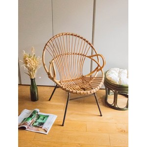 Fauteuil en rotin et métal noir n°710