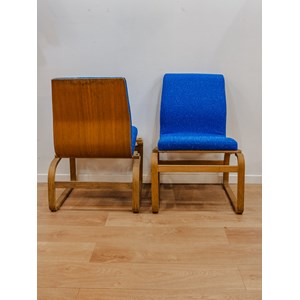 Paire de fauteuils en tissu bouclette bleu n°700