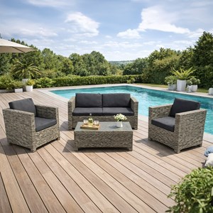 Socotra salon de jardin 4 places en résine tressée gris et noir