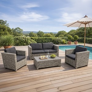 Socotra salon de jardin 4 places en résine tressée gris et noir