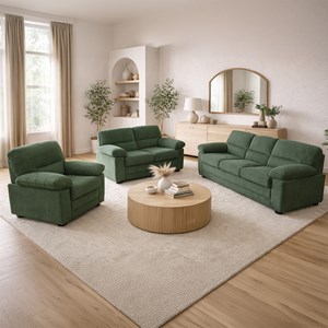 Lincoln canapé 3 places + 2 places + fauteuil en velours côtelé vert foncé