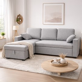 Celbridge canapé d'angle convertible 3 places avec coffre en tissu gris