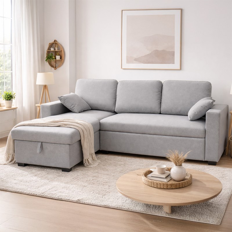 Celbridge canapé d'angle convertible 3 places avec coffre en tissu gris