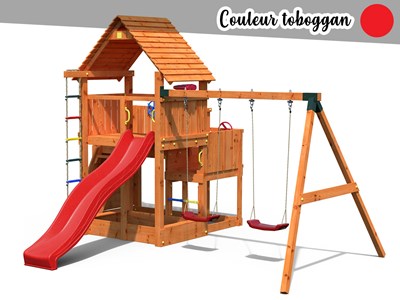 Aire de jeux big leader move + bac à sable + corde + toboggan rouge - fungoo