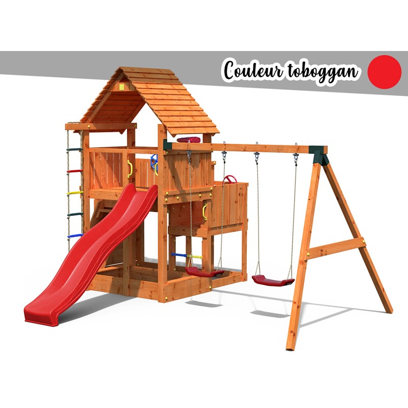 Aire de jeux big leader move + bac à sable + corde + toboggan rouge - fungoo