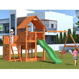 Aire de jeux big leader move + bac à sable + corde + toboggan rouge - fungoo