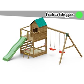Aire de jeux jarcas avec balançoire double - toboggan vert - fungoo