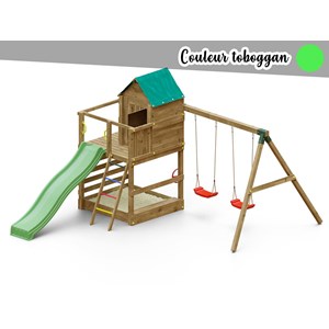 Aire de jeux jarcas avec balançoire double - toboggan vert - fungoo