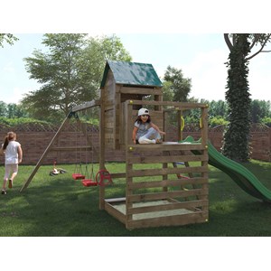 Aire de jeux jarcas avec balançoire double - toboggan vert - fungoo