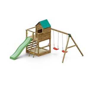 Aire de jeux jarcas avec balançoire double - toboggan vert - fungoo