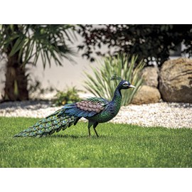 Paon décoratif stylisé en acier pour jardin