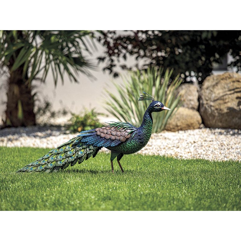Paon décoratif stylisé en acier pour jardin