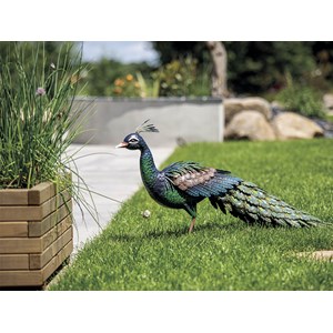 Paon décoratif stylisé en acier pour jardin