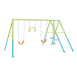 Portique-balançoire 4 agrès - 2 balançoires + face à face + anneaux - intex