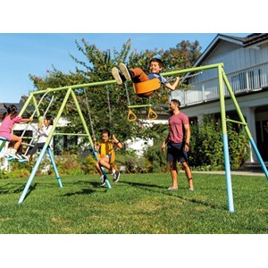 Portique-balançoire 4 agrès - 2 balançoires + face à face + anneaux - intex