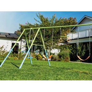Portique-balançoire 4 agrès - 2 balançoires + face à face + anneaux - intex