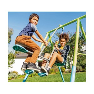 Portique-balançoire 4 agrès - 2 balançoires + face à face + anneaux - intex