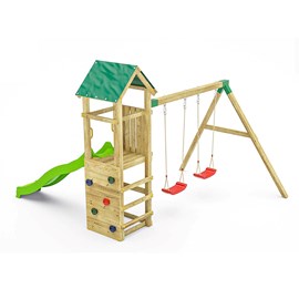 Aire de jeux charly avec balançoire double et mur d'escalade - fungoo