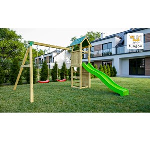 Aire de jeux charly avec balançoire double et mur d'escalade - fungoo