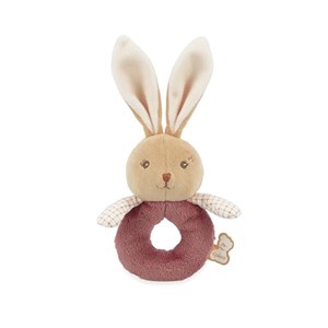 Hochet lapin bordeaux en fourrure douce