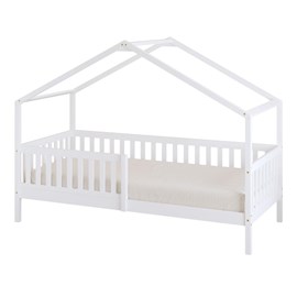 Lit kae cabane barrière blanc + matelas