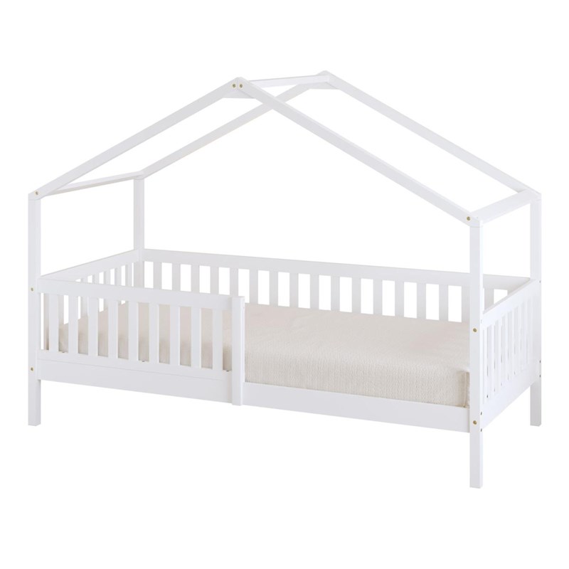 Lit kae cabane barrière blanc + matelas