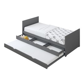 Lit eli gigogne 3 tiroirs gris + matelas