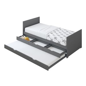 Lit eli gigogne 3 tiroirs gris + matelas