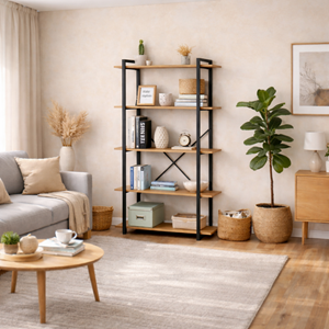 Tydo etagère 5 rangements 150 cm bois et noir