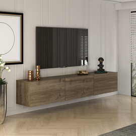 Hal meuble tv suspendu avec placards 150cm noyer