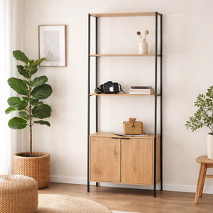 Tydie etagère 4 rangements et placard 176 cm bois et noir