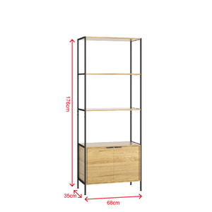 Tydie etagère 4 rangements et placard 176 cm chêne et noir