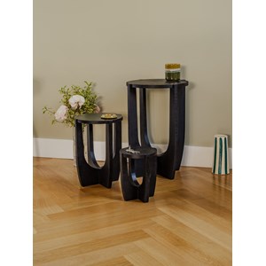 3 tables d'appoint en bois noir n°823