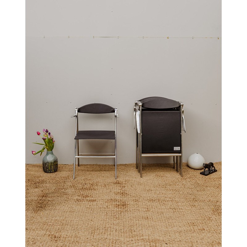 Lot de 6 chaises chromées en cuir noir n°1294