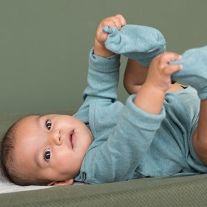 Chaussons bébé en coton bio melange stonegreen (0-3 mois)
