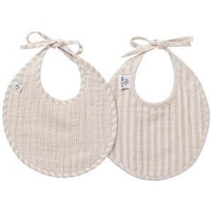 Lot de 2 bavoirs naissance en gaze de coton beige rayé galet