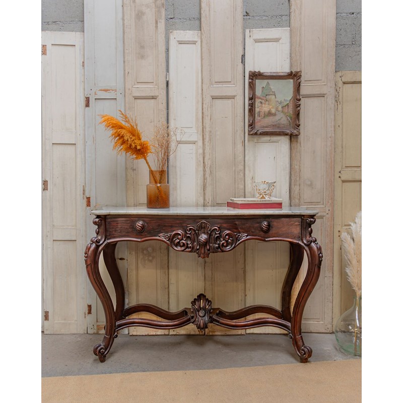 Grande console en bois et marbre n°705