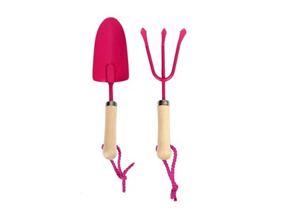 Pelle et petit râteau de jardin enfant coloris rose - esschert design