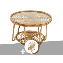 Ensemble salon de jardin bohème, fauteuil rotin rond + table basse - jardiline