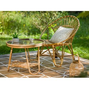 Ensemble salon de jardin bohème, fauteuil rotin rond + table basse - jardiline