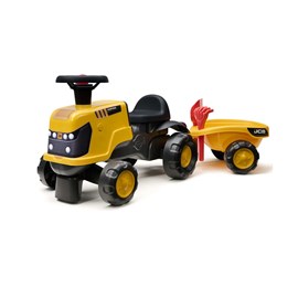 Porteur enfant tracteur jcb roues silencieuses avec remorque 1 à 3 ans - falk