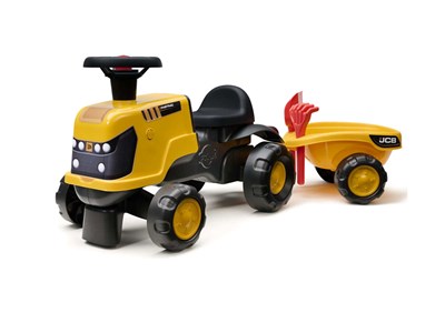Porteur enfant tracteur jcb roues silencieuses avec remorque 1 à 3 ans - falk