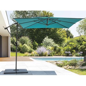 Parasol déporté carré manoa bleu canard - 2,5 x 2,5 m - hespéride