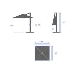 Parasol déporté carré manoa bleu canard - 2,5 x 2,5 m - hespéride