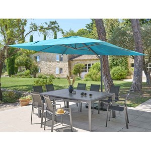 Parasol déporté rectangulaire melhia bleu canard - 4 x 3 m - hespéride