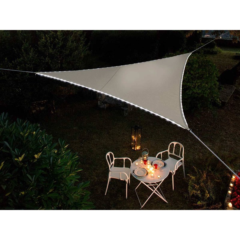 Voile d'ombrage triangulaire leds solaires taupe + adaptateur - jardiline