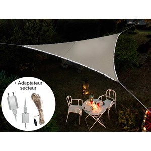 Voile d'ombrage triangulaire leds solaires taupe + adaptateur - jardiline