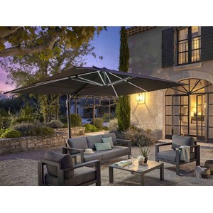 Parasol déporté rectangulaire melhia graphite avec led - 4 x 3 m - hespéride